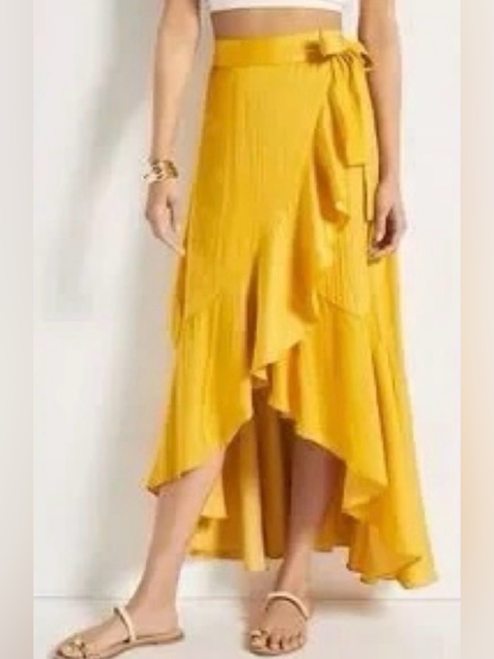 Anthropologie Maeve Mango Yellow Ruffle Wrap Skirt midi High Low NWT XL boho